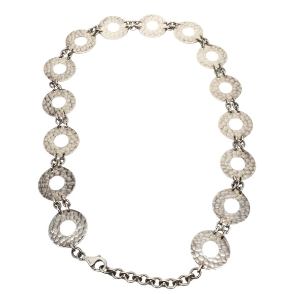 Sterling Silver Hammered Circular Link Necklace #20784 - Picture 3 of 10